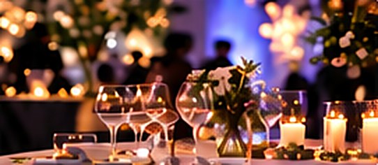 Tavoli allestiti con calici e candele